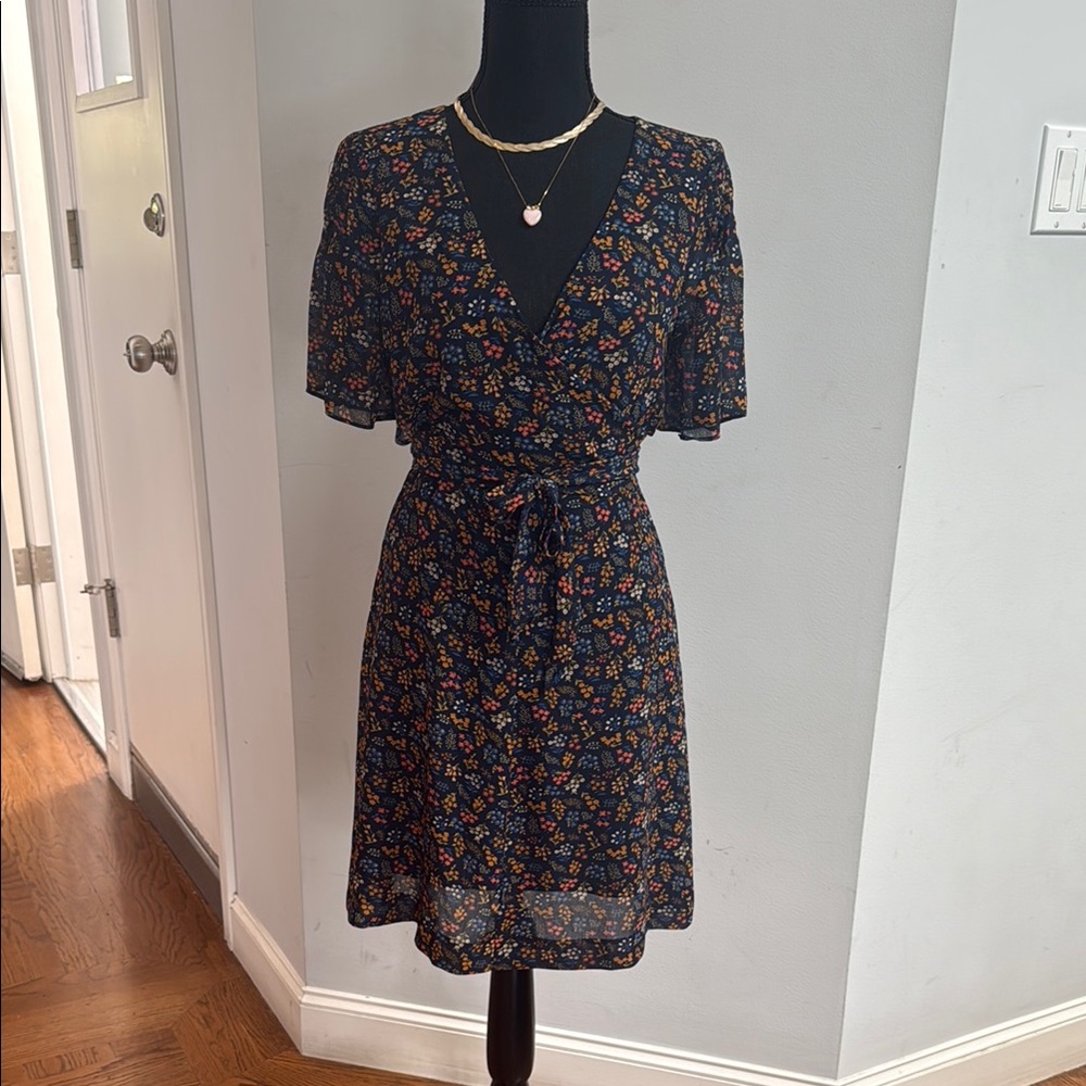 Madewell Black Flutter Sleeve V-Neck Midi Dress